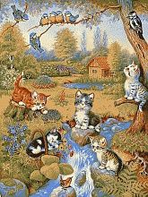 Шерстяной пейзажный ковер из шерсти Hunnu 6S860 82 котята